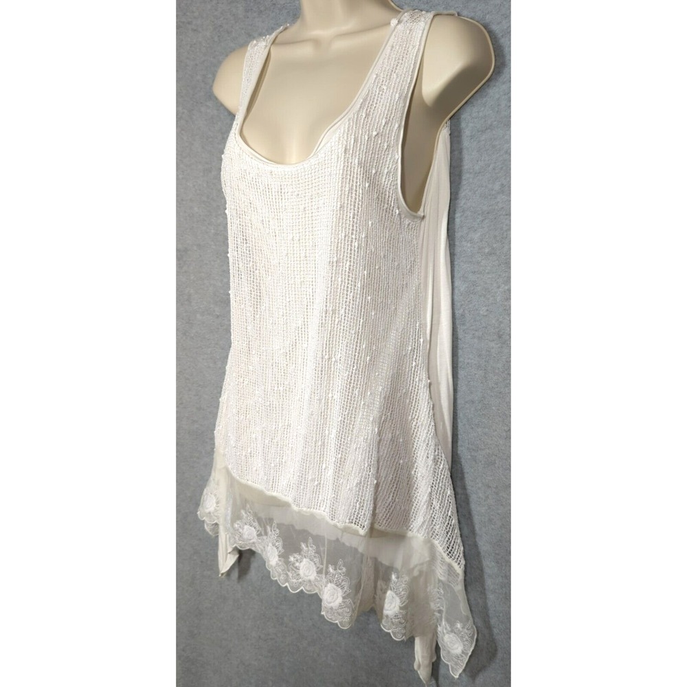 CUPIO Tunic Top M Romantic Lacy Crochet Handkerchief Hem Sequins Fairy Inspired